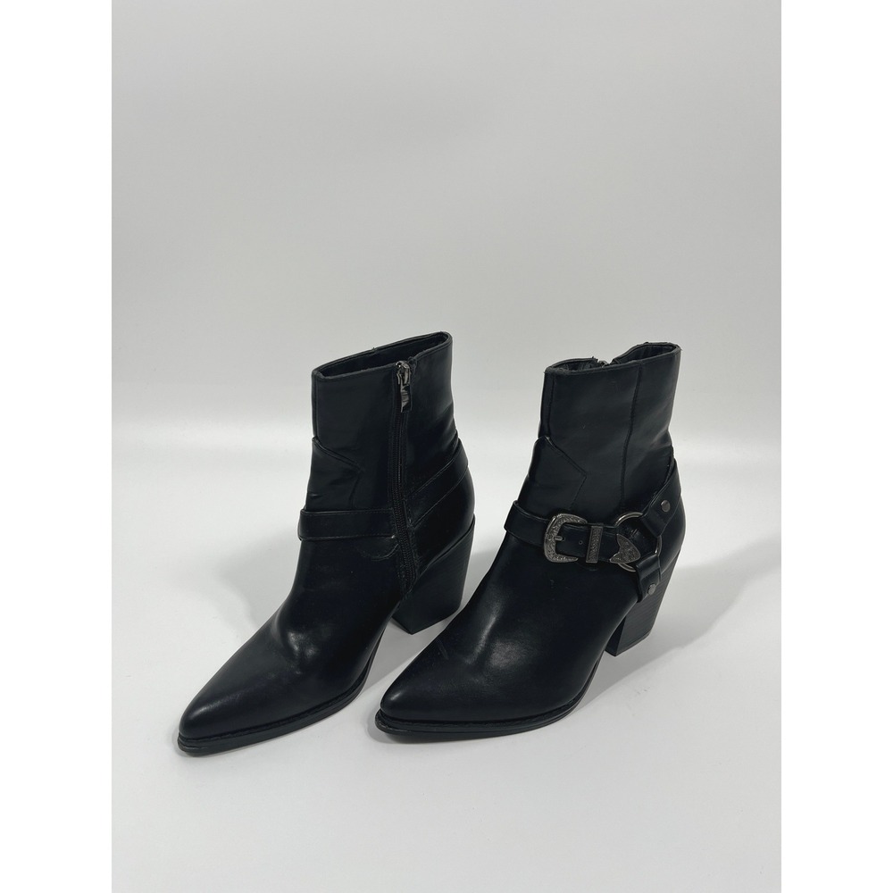 Womens Faux Leather Boots 4 Black Moto Biker Western Festival Concert Rodeo